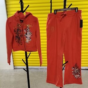 ED HARDY  Graphic Hoodie and Sweatpants Set